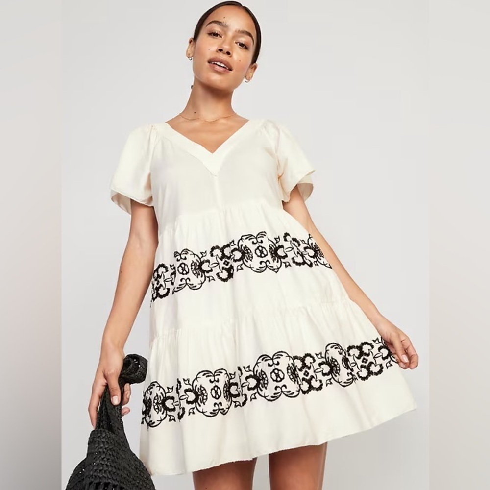 NWT! Old Navy Embroidered Flutter-Sleeve Mini Swing Dress - Multiple Sizes